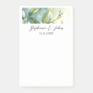 White Floral Green Leaves Elegant Rustic Wedding Post-it Notes