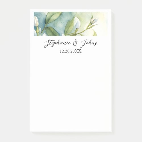 White Floral Green Leaves Elegant Rustic Wedding Post_it Notes