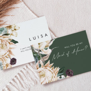 White Floral Green Maid Of Honor Proposal Card
