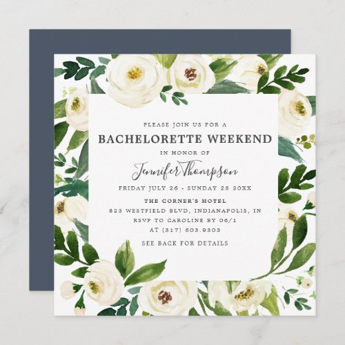 White Floral  Greenery Bachelorette Weekend Invitation