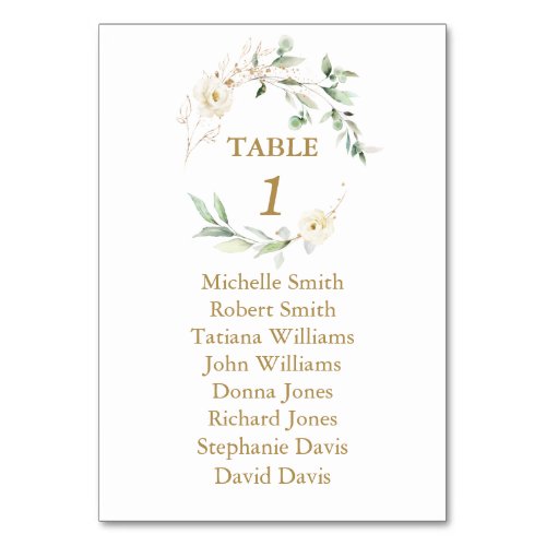  White Floral Greenery Baptism Seating Chart   Table Number