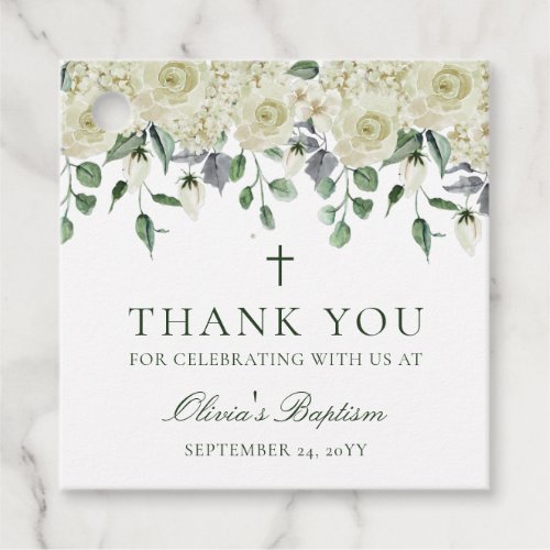White Floral Greenery Baptism Thank You Favor Favor Tags