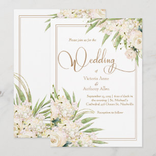 White  Floral Greenery Botanical Elegant Wedding  Invitation