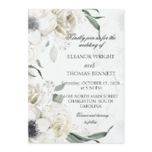 White Floral Greenery Botanical Wedding Invitation