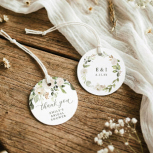 White Floral Greenery Bridal Shower Round Favor Tags