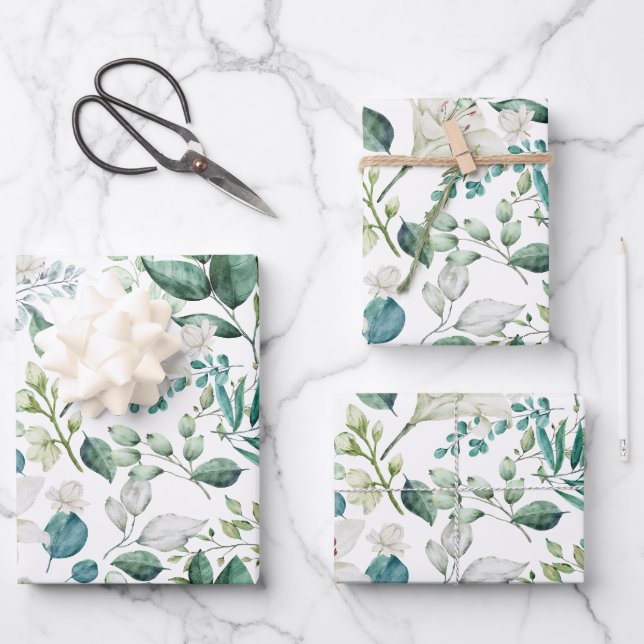 White Floral Greenery Bridal Shower Wedding  Wrapping Paper Sheets (Front)