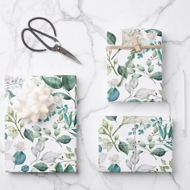 White Floral Greenery Bridal Shower Wedding Wrapping Paper Sheets | Zazzle