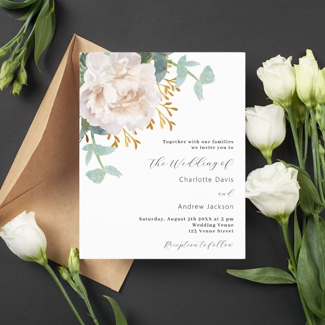 White floral greenery budget wedding invitation (Creator Uploaded)