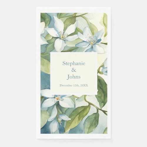  White Floral Greenery Dusty Blue Art Wedding 2024 Paper Guest Towels