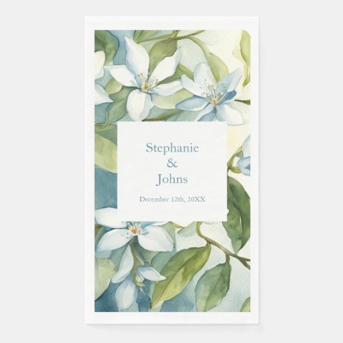  White Floral Greenery Dusty Blue Artsy Wedding Paper Guest Towels