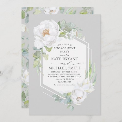 White Floral Greenery Elegant Engagement Party Invitation