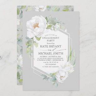White Floral Greenery Elegant Engagement Party Invitation