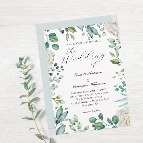 White Floral Greenery Eucalyptus Elegant Wedding  Invitation