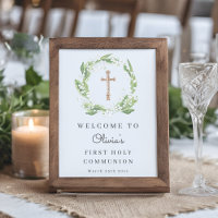 White Floral Greenery First Communion Welcome