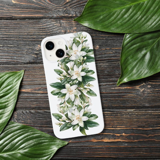 White Floral Greenery Flowers  Case-Mate iPhone Case (White Floral Flowers Greenery iPhone Case)
