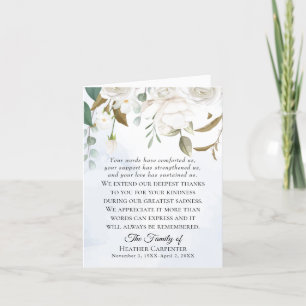 White Floral Greenery Folded Funeral Thank You Card