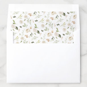 White Floral & Greenery Foliage Watercolor Wedding Envelope Liner