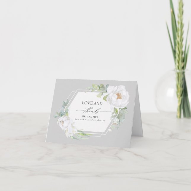 White Floral Greenery Geometric Wedding Thank You (Front)