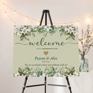 White Floral Greenery Gold Heart Engagement Foam Board