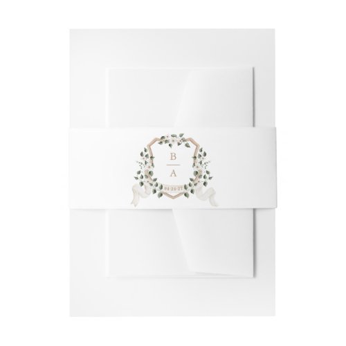 White Floral Greenery Ivy Branch Crest Wedding Invitation Belly Band