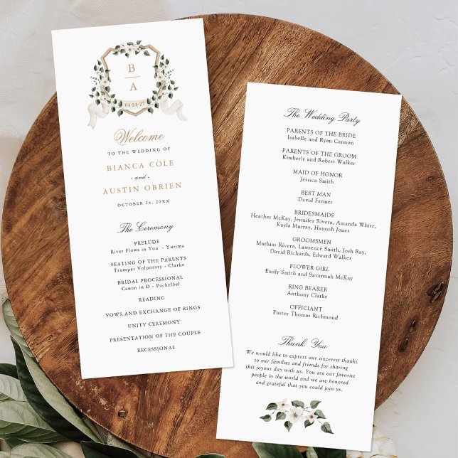 White Floral Greenery Ivy Crest Sage Wedding Program (Creator Uploaded)