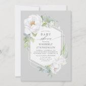 White Floral Greenery Modern Elegant Baby Shower Invitation (Front)