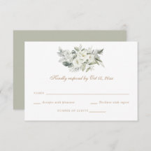 White Floral Greenery Sage Wedding RSVP Card
