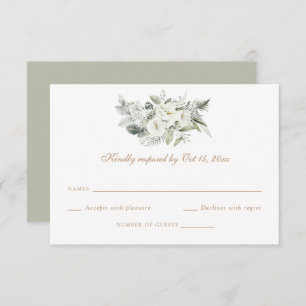 White Floral Greenery Sage Wedding RSVP Card