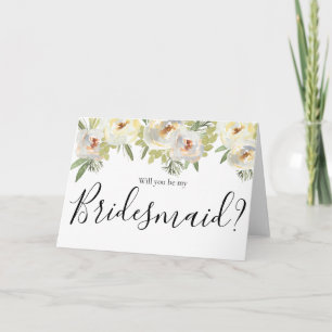 White floral greenery wedding bridemaid card
