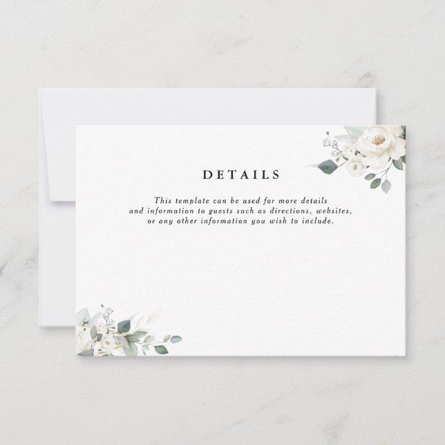 white floral greenery wedding details card (Front)