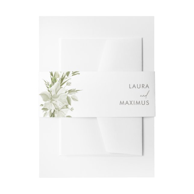 White Floral Greenery Wedding Invitation Belly Band (Front Example)