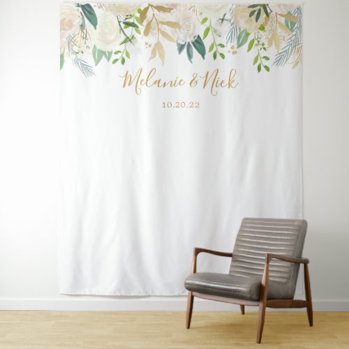 White Floral Greenery wedding photo backdrop