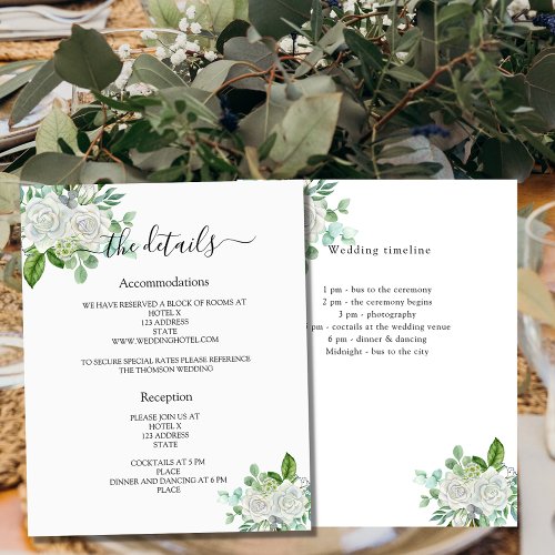 White floral greenery wedding program details