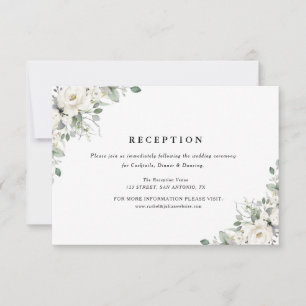 white floral greenery wedding reception card