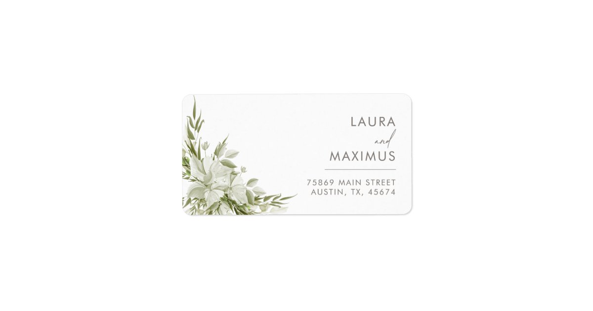White Floral Greenery Wedding Return Address Label | Zazzle