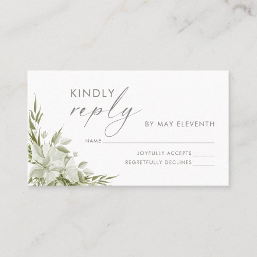 White Floral Greenery Wedding RSVP Insert