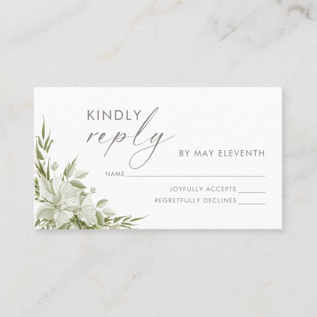 White Floral Greenery Wedding RSVP Insert (Front)