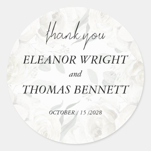 White Floral Greenery Wedding Thank You Favor Seal