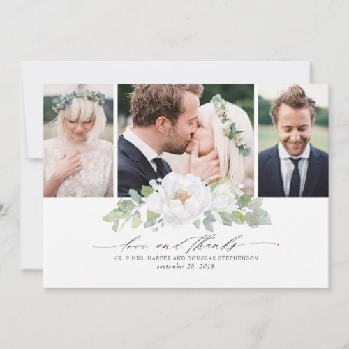 White Floral Greenery Wedding Thank You Photo