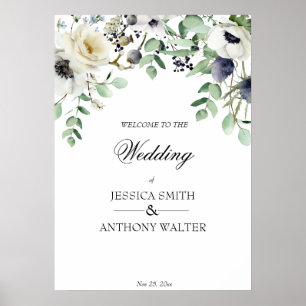White floral greenery wedding welcome sign