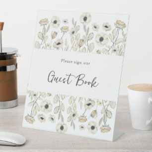 White Floral Guest Book baby shower Pedestal Sign