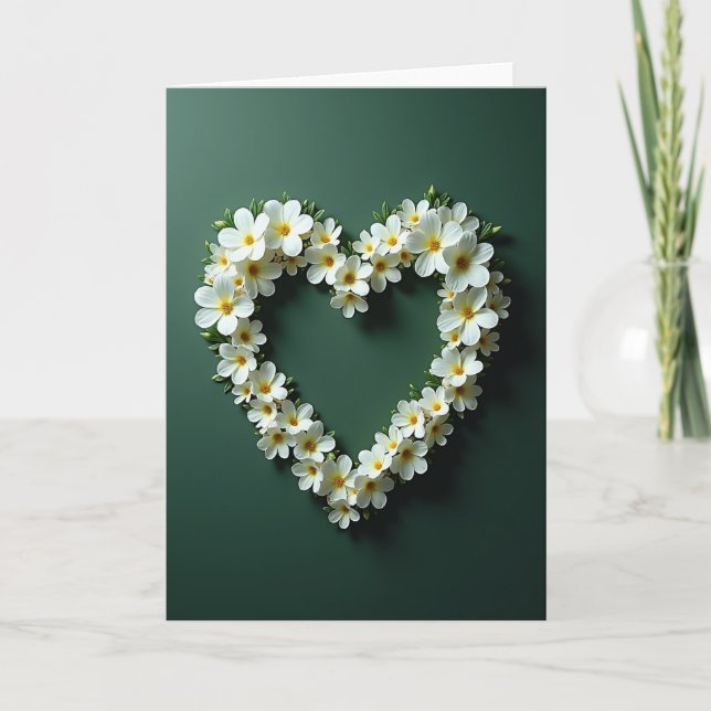 White Floral Heart Romance Card (Front)