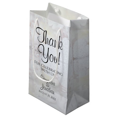 White Floral Hearts Reflections Wedding Thank You Small Gift Bag