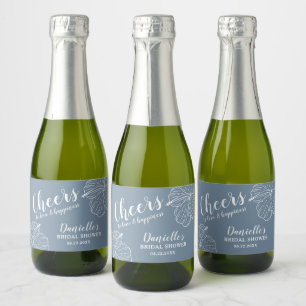 White Floral Hibiscus Mini Dusty Blue Sparkling Wine Label