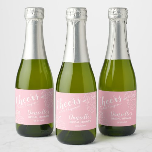 White Floral Hibiscus Mini Pink Sparkling Wine Label