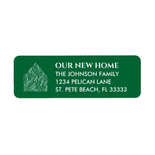 White Floral Home on Green Holiday New Address Label