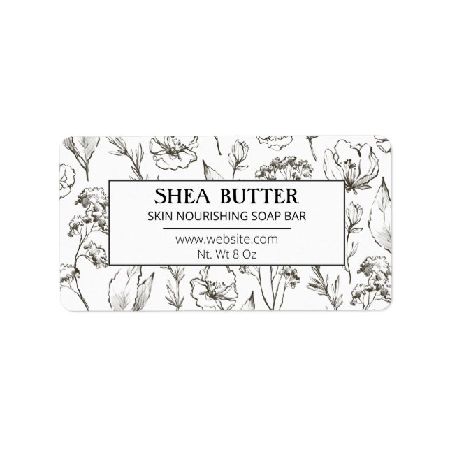 White Floral Homemade Shea Butter Soap Labels (Front)