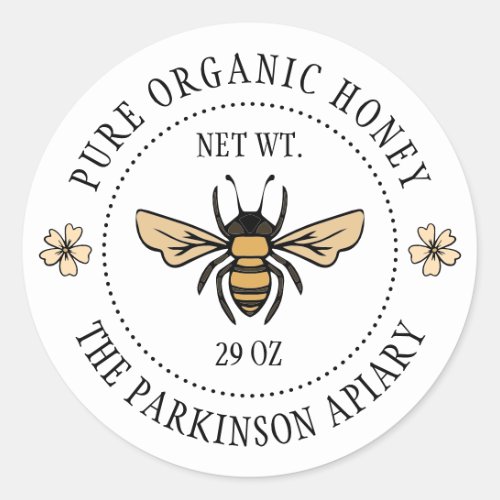 White Floral Honey Bee Illustration Apiary Labels