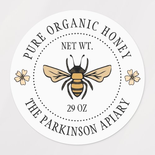 White Floral Honey Bee Illustration Apiary Labels