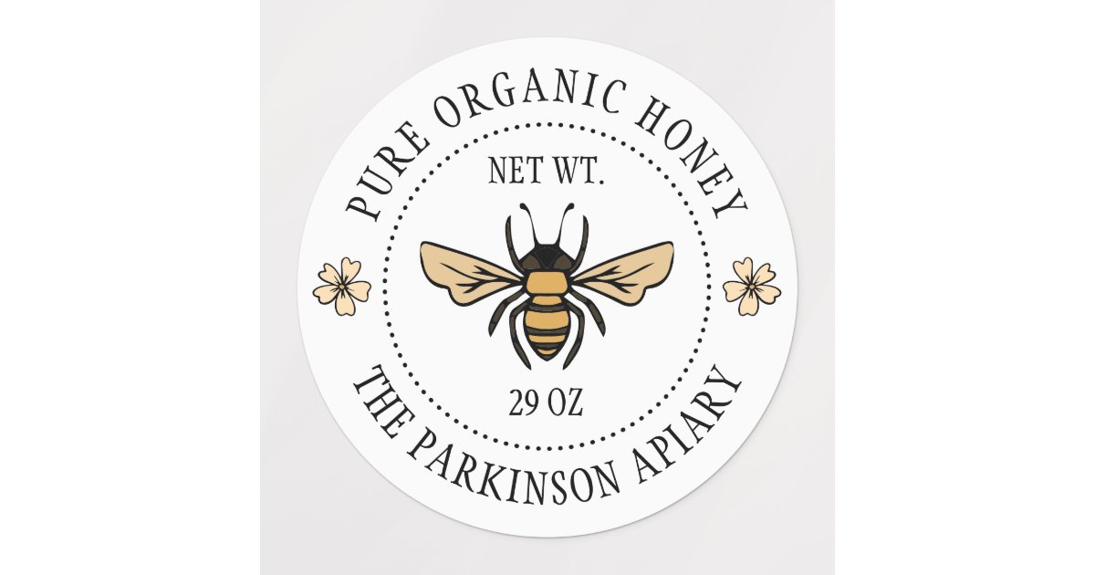White Floral Honey Bee Illustration Apiary Labels | Zazzle